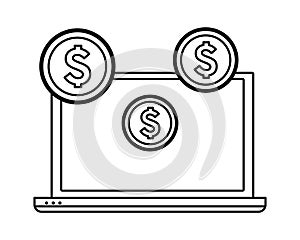 Computer screen techonology icon cartoon in black and white