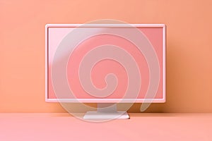 Computer screen or TV screen on background toned in peach fuzz color