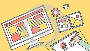 Computer screen with web design, digital interface and design process vector design Generative AI