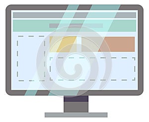 Computer screen with website layout. Web design app