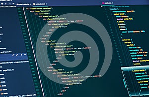 Computer script code. Lines of html and css code, closeup. Web Design and Web development