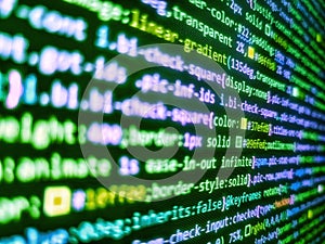 Computer script coding source code on desktop monitor. Computer script. Writing program code on computer. Web abstract programming