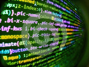 Computer script. Developer working on websites codes in office. Digital binary data on computer screen. Technology background. Bar