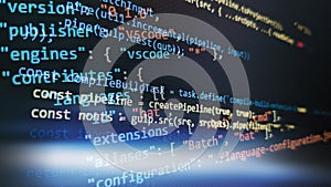Computer script. Software background. Source code photo. Website programming code. Programmer developer screen. Developer working