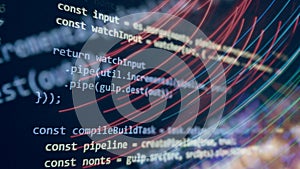 Computer script. Software background. Source code photo. Website programming code. Programmer developer screen. Developer working