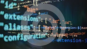 Computer script. Software background. Source code photo. Website programming code. Programmer developer screen. Developer working