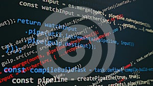 Computer script. Software background. Source code photo. Website programming code. Programmer developer screen. Developer working