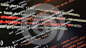 Computer script. Software background. Source code photo. Website programming code. Programmer developer screen. Developer working