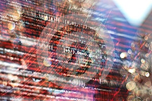 Computer script. Web develop company web interface icon for software design concept. PHP code abstract technology background