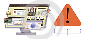 Computer Security Alert with Virus Detection and Warning Message on Screen