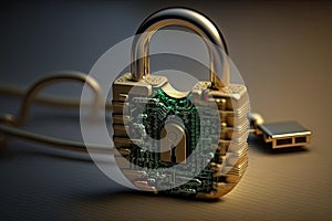 Computer security concept a padlock on a circuit board