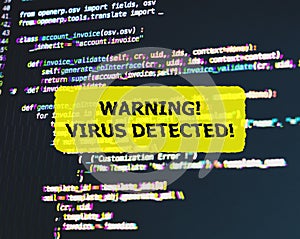Program code with virus alert. Glitch effect added