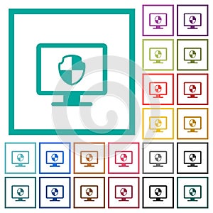 Computer security flat color icons with quadrant frames