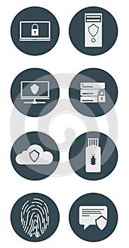 Computer Security Icon Set. Data Encryption and Protection from Hacking. Vector Illustration