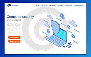 Computer security, information protection flat 3d isometric vector concept