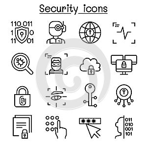 Computer Security, Internet protection, Firewall system icon set in thin line style