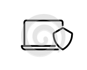 Computer security line icon. Laptop privacy sign. Online safe defense symbol. Colorful thin line outline concept. Linear