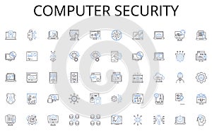 Computer security line icons collection. Blissful, Delighted, Satisfied, Happy, Pleased, Ecstatic, Thrilled vector and