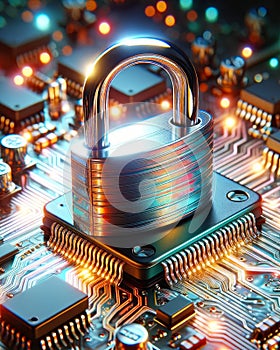 Computer Security Passwords Protected Codes Microchip Circuit Board Electronics Internet Safety AI Generated