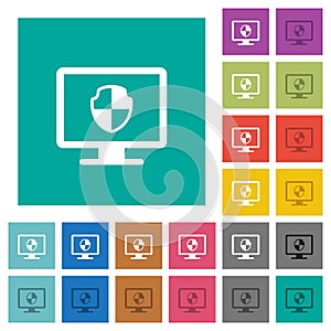 Computer security square flat multi colored icons