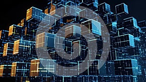 Computer server farm. Blockchain concept