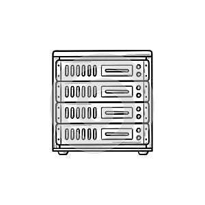 Computer server hand drawn outline doodle icon.