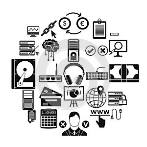 Computer server icons set, simple style