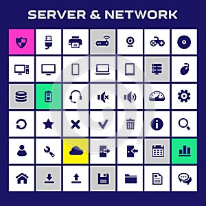 Computer and Server Networks icon set, trendy flat icons