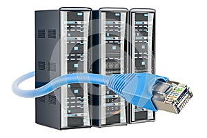 Computer Server Racks with lan internet cable, 3D rendering