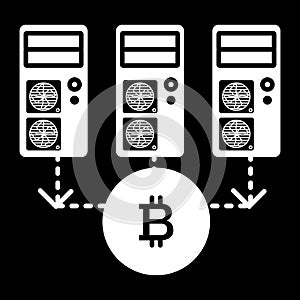 Computer, servers, bitcoin solid icon. vector illustration isolated on black. glyph style design, designed for web and