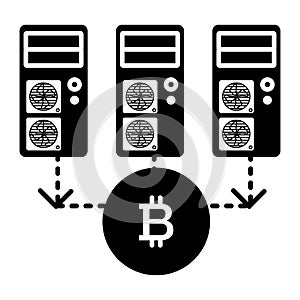 Computer, servers, bitcoin solid icon. vector illustration isolated on white. glyph style design, designed for web and