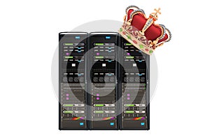 Computer Servers with crown. 3D rendering