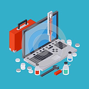 Computer service, repair, technical support vector concept