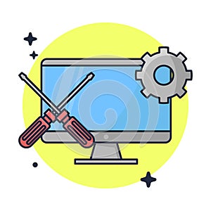 Computer Service a Technician Vector Illustration