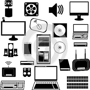 Computer set black and white icon