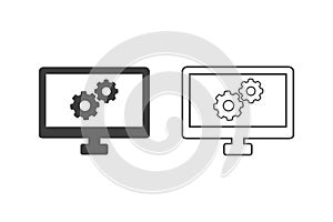 Computer Setting icons flat design or Computer Setting icons. 2 style of computer setting icons