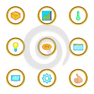 Computer setting icons set, cartoon style