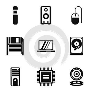 Computer setup icons set, simple style