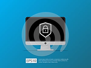 computer shield line icon, Privacy Data protection and Internet