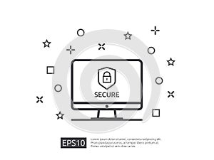 computer shield line icon, Privacy Data protection and Internet