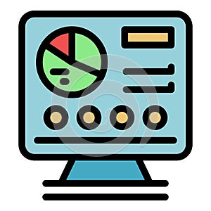 Computer showing business dashboard with analytics data, charts and pie graph