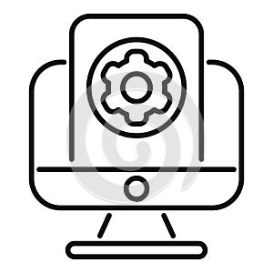 Computer showing gear icon for software development process
