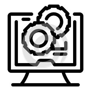 Computer showing gears representing working process icon