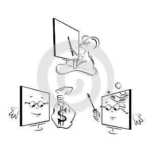 Computer is sick, drawing, money