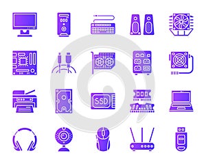 Computer simple purple gradient icons vector set