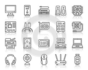 Computer simple black line icons vector set