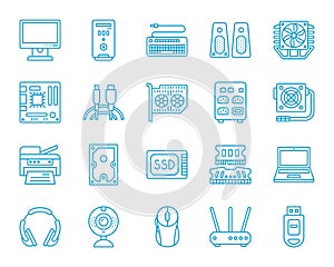 Computer simple color line icons vector set