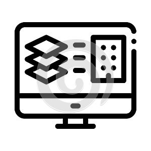 Computer simulation of building icon vector outline illustration