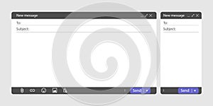 Computer and smartphone email screen mockup. Blank ui message window with empty text field and send button. Flat web