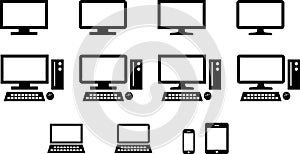 Computer, smartphone, tablet icon set